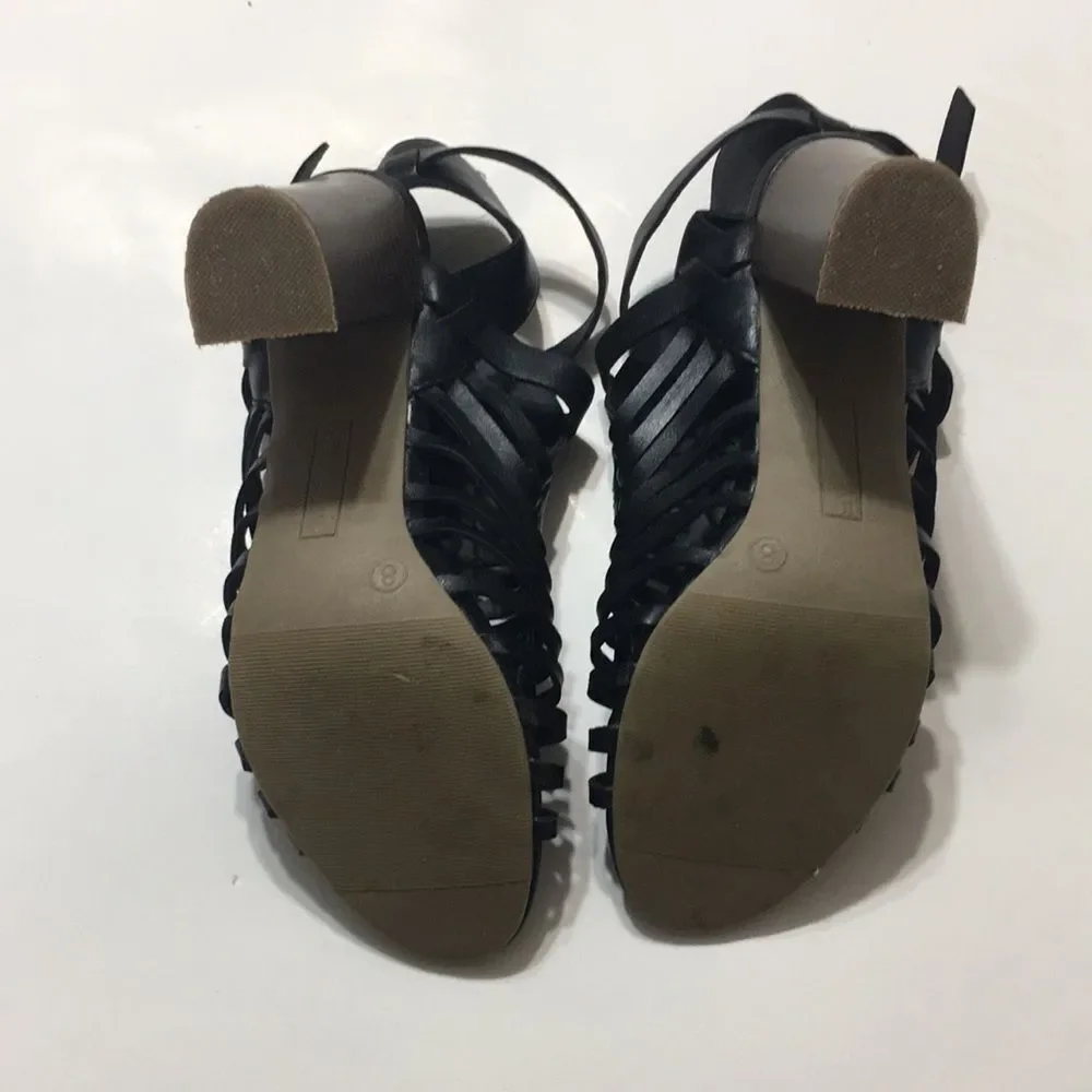 American Eagle Black Woven High Heel Open Toe Ankle Strappy Size 8 - Picture 3 of 5